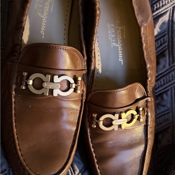 Salvatore Ferragamo Brown Loafers with Gold Buckle - Picture 7 of 7
